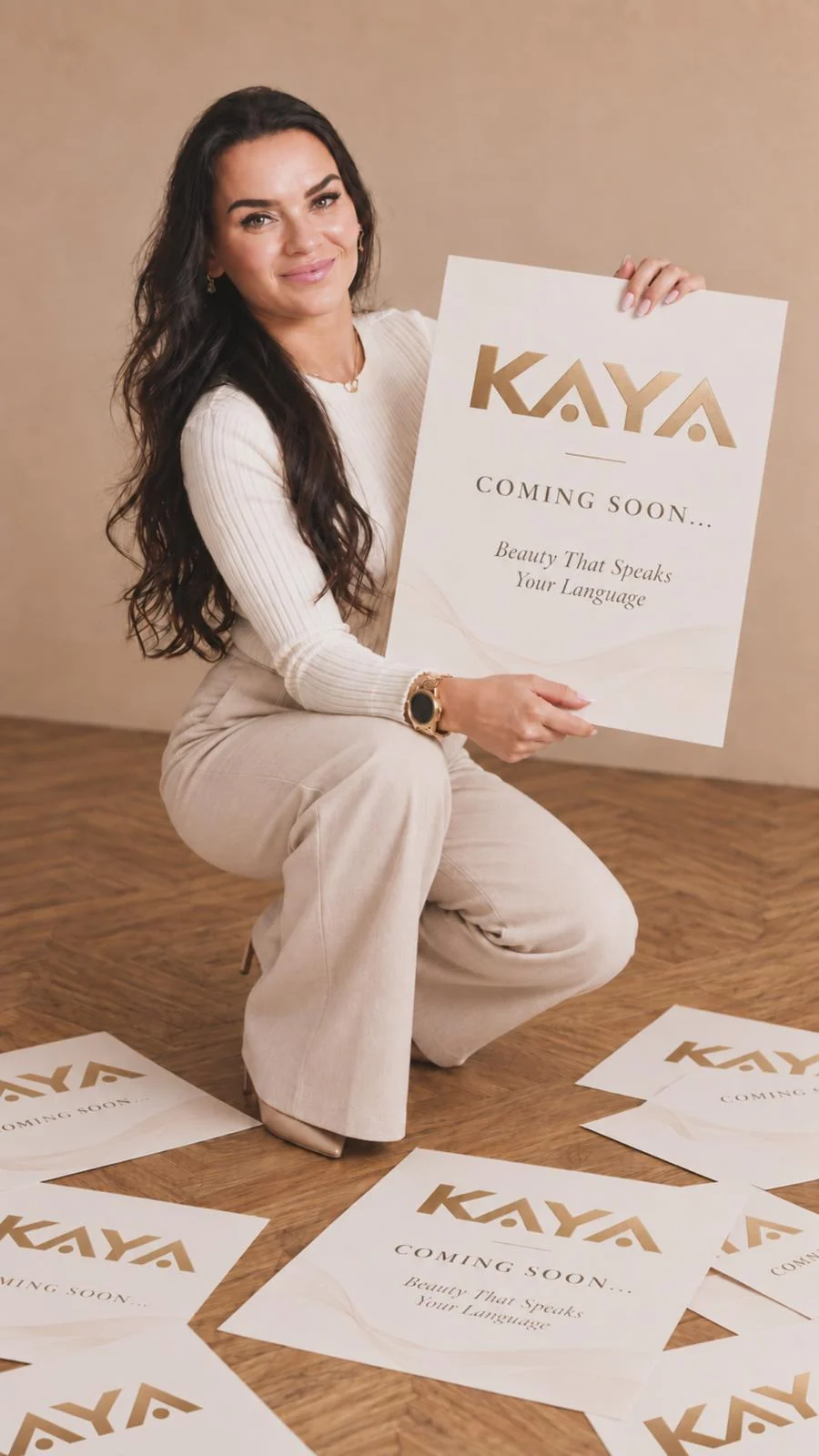 Karolina met KAYA Coming Soon bord